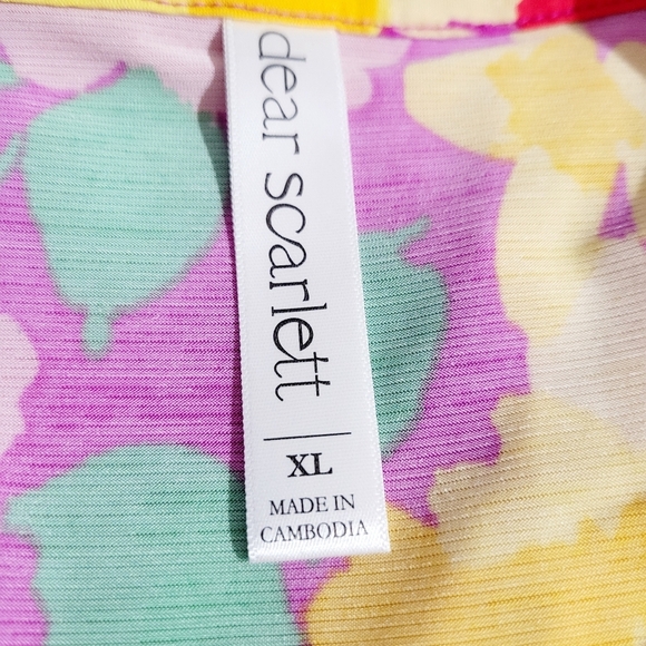 Dear Scarlett Floral Blouse Top Tunic XL Bright Pink Yellow Red Green 3/4 Sleeve - Picture 10 of 12